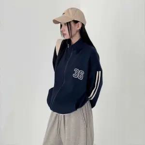 나나 간절기 긴팔 데일리 하이넥 루즈핏 집업 점퍼 봄 36레터링 40대 여자