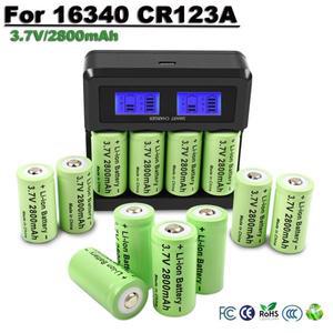 2800mAh 16340 배터리 3.7V 충전식 4Pcs CR123A 보안 카메라 손전등 LCD