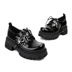 [엄지척]여성 2컬러 청키룩 버클 포인트 하드러그솔 로퍼