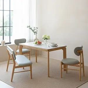 [보루네오](착불) 보루네오 플랫 원목 세라믹 4인용 식탁세트 (의자2+벤치1)