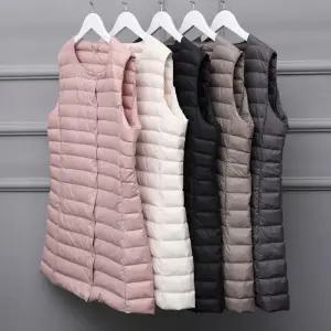 여성 오리털 롱조끼 M~3XL 경량조끼 패딩 롱패딩 조끼 덕다운 힙 덮는 기장 4color