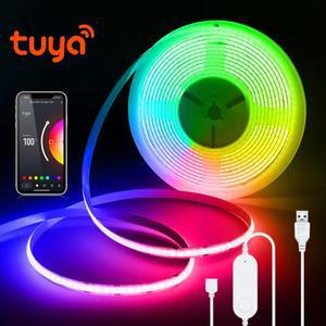 호환상품 RGB COB LED 스트립 빛 5V USB FOB 테이프 스마트 Tuya WiFi App 원격 제어 유연한 리본 룸 장식