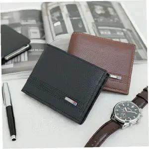 남성용 가죽 소재 슬림 반지갑 카드 수납 지폐 동전 포켓 심플 디자인 데일리