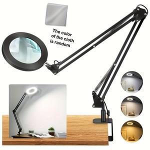 LED 돋보기 책상 램프, 10배율, 5인치 유리 렌즈, 3가지 색상 모드, 공예취미용 클립온, 핸즈프리