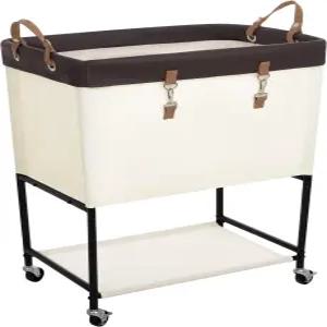 StorageWorks 세탁 카트 2단 롤링 바구니 잠금 휠이 있는 튼튼한 세탁실 정리 및 보관 침실용 의류 기숙사