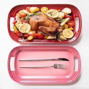 쿨컬러 르 크루제 세라믹 트레이 더블 이어 롱 직사각형 디너 플레이트 디저트 디스플레이 스퀘어 웨스턴