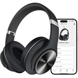 도커스 블루투스 헤드폰 오버 이어, 90H 플레이타임 무선 헤드폰, 앱 컨트롤, 9 EQ, 딥 베이스, 하이파이 스테레오 사운드, 여행 출퇴근 체육관 및 스터디용 헤드셋, 접이식 메모리