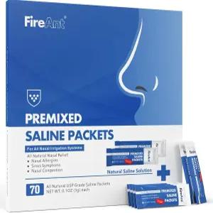 불개미 식염수 패킷 코 헹굼을 위한 70개의 미리 혼합된 Neti 냄비 소금 천연 의약품 등급 PH 밸런스 - 70