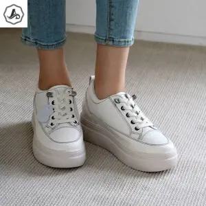 [애슬릿] 여성 소 가죽 스니커즈 운동화 키높이 통굽 단화