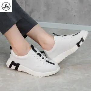 [애슬릿] 여성 키높이 스니커즈 가죽 운동화 유니크 통굽 배색