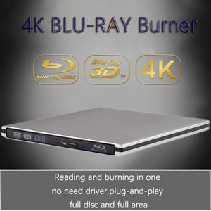 울트라 슬림 외장형 광학 드라이브 4K 블루레이 버너 USB3.0 DVD 플레이어 3D 라이터 리더 CD DVD
