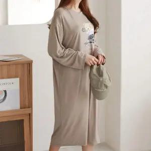 여성 면 잠옷 원피스 임산부 실내복 휴양지용 봄 라인