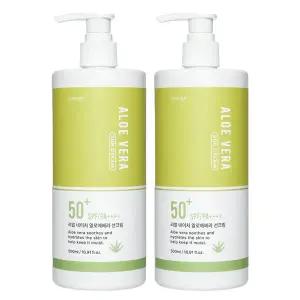 코스메이트 네이처 알로에베라 선크림 500ml 2개+톤업크림 SPF50+ PA++++