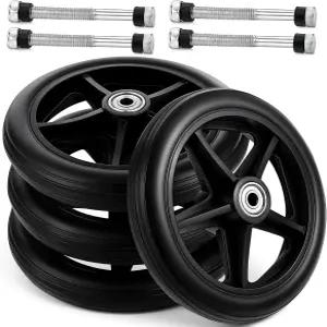 리퀘이 4팩 고무 휠 교체 6인치 솔리드 휠체어 앞바퀴 4축 롤레이터 워커용 미끄럼 방지 워커 캐스터 허브