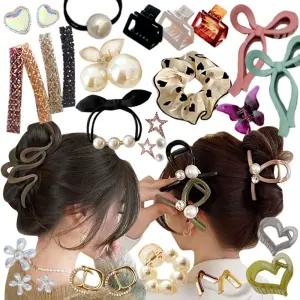 리본크림 겨울여신헤어ACC 올림머리핀 포인트핀 집게핀 헤어핀 머리핀 포니테일 슈슈 헤어밴드 비녀