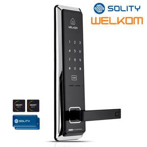 솔리티 웰콤 WMT600 카드키4개+번호키 0초바로잠금 도어록 내부이중잠금 생활방수 전기충격무력화 스마트라이팅 허수기능 현관문 디지털도어락 고온감지 강력한 내구성 주키형