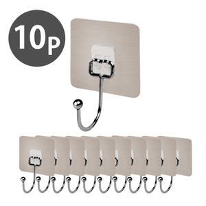 초강력 접착 메탈 후크 10P 접착식 무타공 벽걸이 고리 행거 주방/현관/사무실/다용도