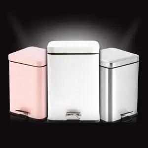 고급형 튼튼한 무소음 사각 스텐 페달 휴지통 (6L 12L)