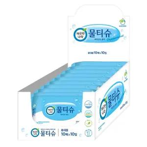 깨끗한나라 페퍼민트 물티슈 리필 10매 x 10개 휴대용 물티슈