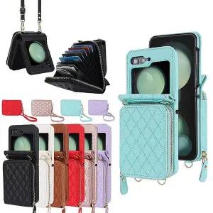 갤럭시z플립 7 6 5 4 3 퀼팅 가죽 지갑 스트랩 케이스