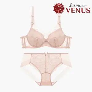 [비너스]A-E컵 레이스 와이어 홑겹 빅사이즈 브라팬티세트 (연브라운75A-85E90-100) JBP008