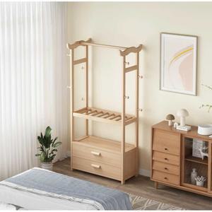 원목행거 자취방 옷걸이 서랍 옷장 미니 다용도 거울 선반 원룸 그레이 원목 수납