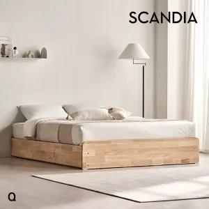 [스칸디아]레임 3단 빅서랍 무헤드 원목 수납 침대(파워 본넬스프링 매트리스-퀸)