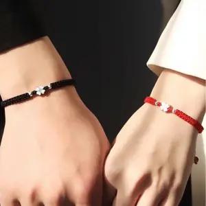 네잎클로버 행운 매듭 커플 우정 실 끈 팔찌 2color 여름 학생 커플템 여성 액세서리 팔찌 여자 템