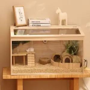 고슴도치 사육장 기니피그 은신처 원목 햄스터 케이지 40X30X30