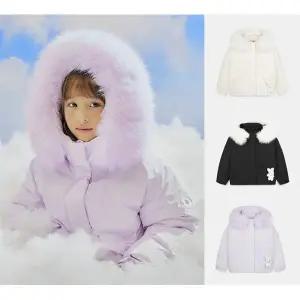 [네파키즈](강남점)풍성한퍼 고보온 여아 돌리 숏다운 패딩 (토끼인형 키링 포함)