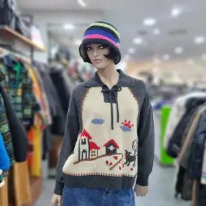 베네통/애플아울렛/패턴 레이스업 카라 니트/BAKPA9561