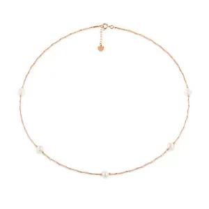 [비앤비골드] 14K 티탄 글로우 담수진주 5볼 뱅글 목걸이 GTN41085