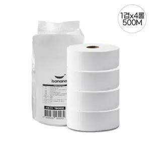 바나나 점보롤 1겹 500m 4롤/화장지/롤휴지/공공/화장실/천연/펄프/업소용/휴지/대용량/무형광/무표백/단체