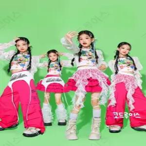 코드루이스 귀여운 핫 핑크 초등 방송댄스복 레이스 볼레로 여아옷 꽃무늬 학예회