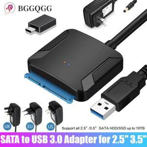 BGGQGG SATA-USB 3.0 어댑터 케이블 외장 컨버터, 2.5/3.5인치 SSD HDD 하드 드라이브 디스크 지원 (전원
