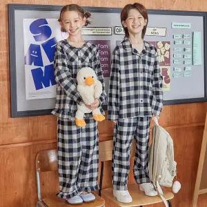 [수아팜] 아동 캐주얼 빅 체크 코튼 긴팔 파자마 세트