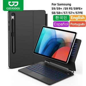 삼성 갤럭시 탭 S7 Plus + FE 11 용 매직 키보드 12.4 인치 트랙 패드 백라이트 플로팅 펜 홀더가있는 조절