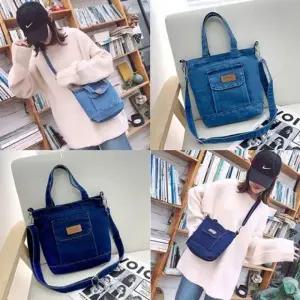 스퀘어 데님 미니 크로스백 바디 캔버스가방 미니 여자 가방 에코백 캔버스백 여성 학원 크로스백 데일리백