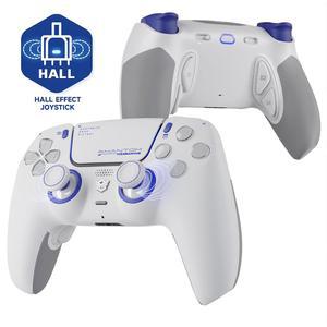 4개의 리매핑 가능한 버튼, 6개의 프로필, 8개의 교체 아날로그 스틱, PS5, PC, 모바일과 호환되는 조절 트리거를 갖춘 HEXGAMING 팬텀 프로 컨트롤러 - 홀 효과 비전 화이트