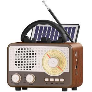 라디오 휴대용 AM FM SW 블루투스 스피커 빈티지 라디오, 전화 스탠드 TF 카드 /AUX /USB 소형 레트로 라디오 배터리 전원 공급 및 태양광으로 여성, 남성, 아빠를 위한 야외 올드 빈티지 데코 생일 선물