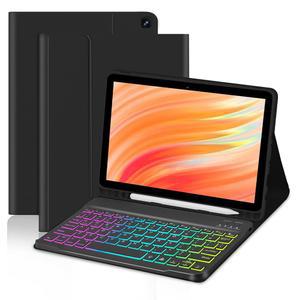아마존 파이어 HD 10 플러스 11/13세대 1인치, 펜 슬롯 & 블랙 7컬러 백라이트 탈착식 키보드 마그네틱 커버 EAMPANG 태블릿 케이스