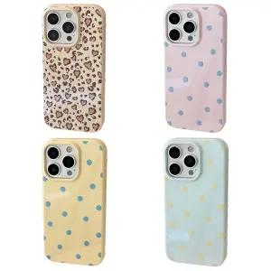 아이폰 17 16 15 14 13 12 프로 맥스 귀여운 하트 레오파드 도트 패턴 유광 슬림 실리콘 케이스