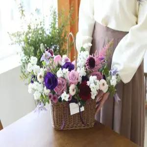 보라톤 사각 생화꽃바구니