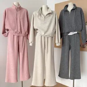 여성 트레이닝 투피스 포켓 반집업 상하세트 캐주얼 밴딩 팬츠 데일리 운동복