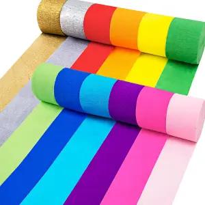 레인보우 파티 장식 결혼식 생일 실내 장식을 위한 12가지 색상의 984피트 크레페 종이 스트리머 12롤 출시