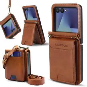 삼성 갤럭시 Z 플립 7 PU 가죽 지갑 휴대폰 케이스용 ASAPDOS 카드 슬롯(5-7장의 보관함) 낙하 방지 손목