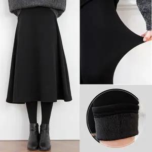 여성 A라인 가을 블랙 롱 겨울 일체형 치마레깅스 기모 블랙 L