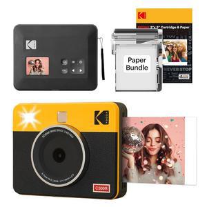 KODAK 미니 샷 3 레트로 4PASS 2-in-1 인스턴트 디지털 카메라 및 포토 프린터(3x3 인치) 초기 8장 + 30장 카트리지 번들, 노란색(징크 아님)