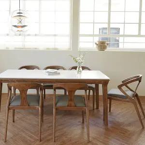 해브어싯 에쉬 브라운 통 세라믹 6인 원목 식탁 세트_의자형
