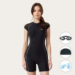 [베이직엘르] 여성 2부 반팔 반전신 반집업 실내수영복 BEF Z103K_P412576862